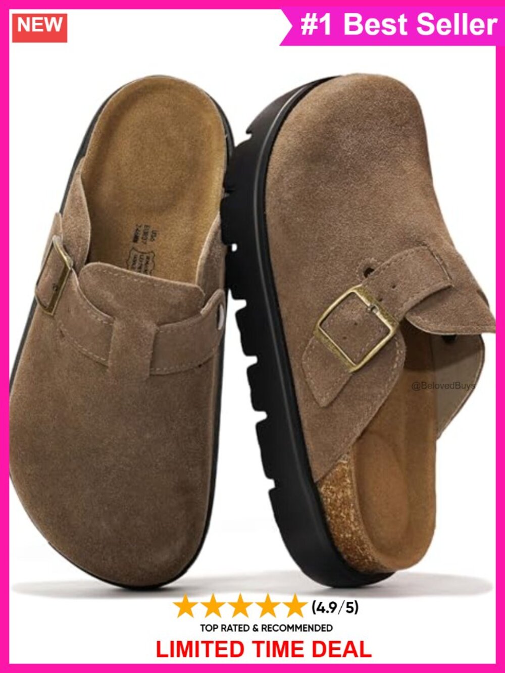 Genuine Leather Platform Clogs Cork Footbed Memory Foam Slip On Women